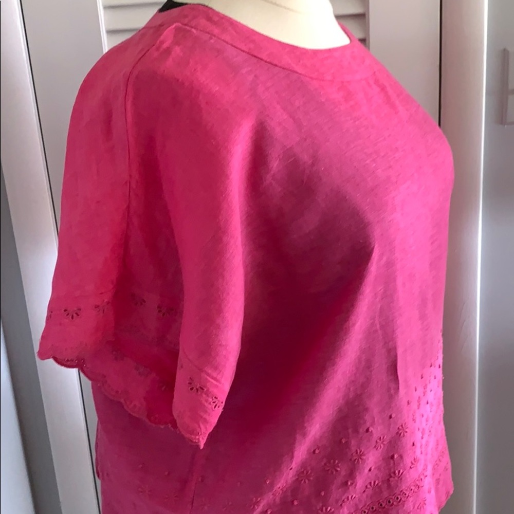 Lands End plus 100% Linen Eyelet Blouse